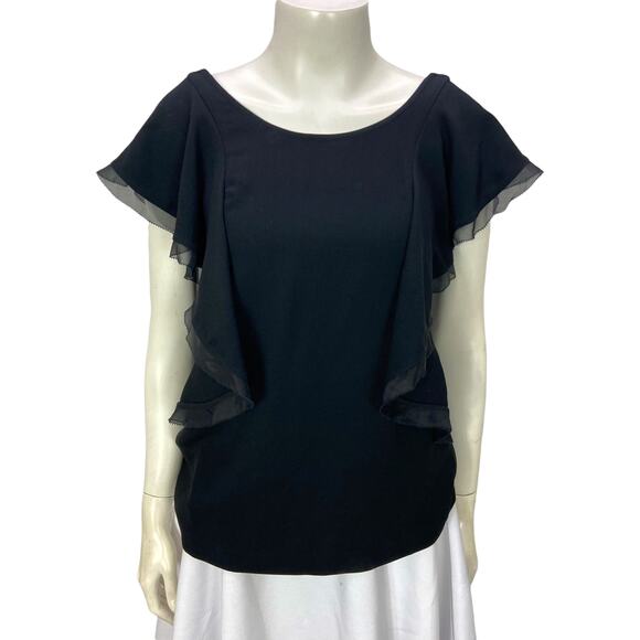 Club Monaco Top Size XS Black Flutter Sleeve Silk Trim Crepe‎ - Picture 1 of 9